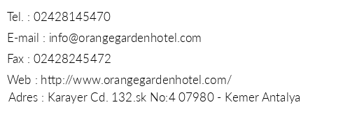 Orange Garden Apart Hotel telefon numaralar, faks, e-mail, posta adresi ve iletiim bilgileri